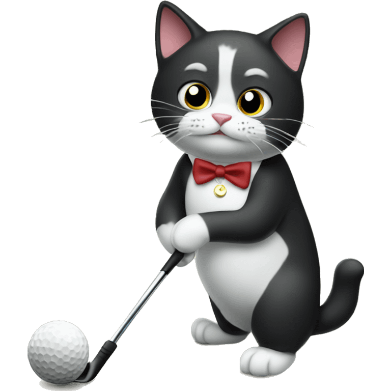 Tuxedo cat playing golf emoji