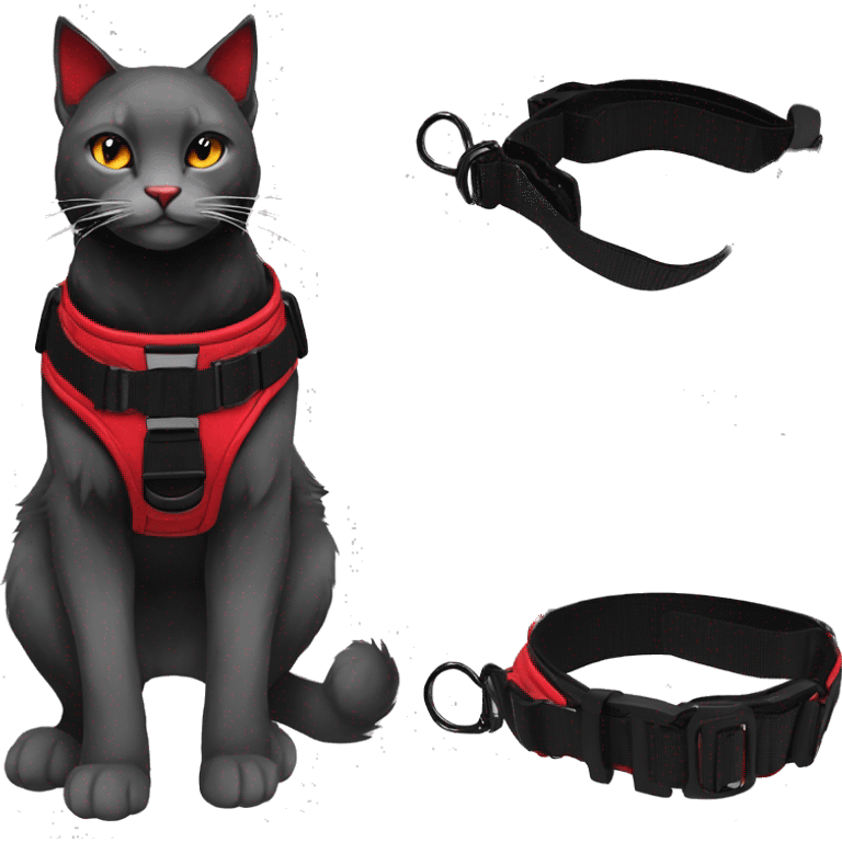 Anthro Edgy Elegant black red anthro cat harness collar techwear emoji