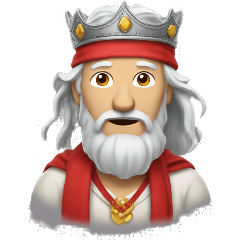 Old man with long grey hair and a red bandana around neck, wearing crown  emoji