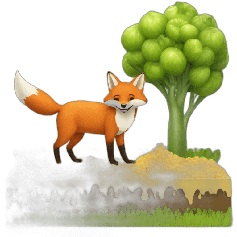 The fox was digging the field and eating honeydew. emoji