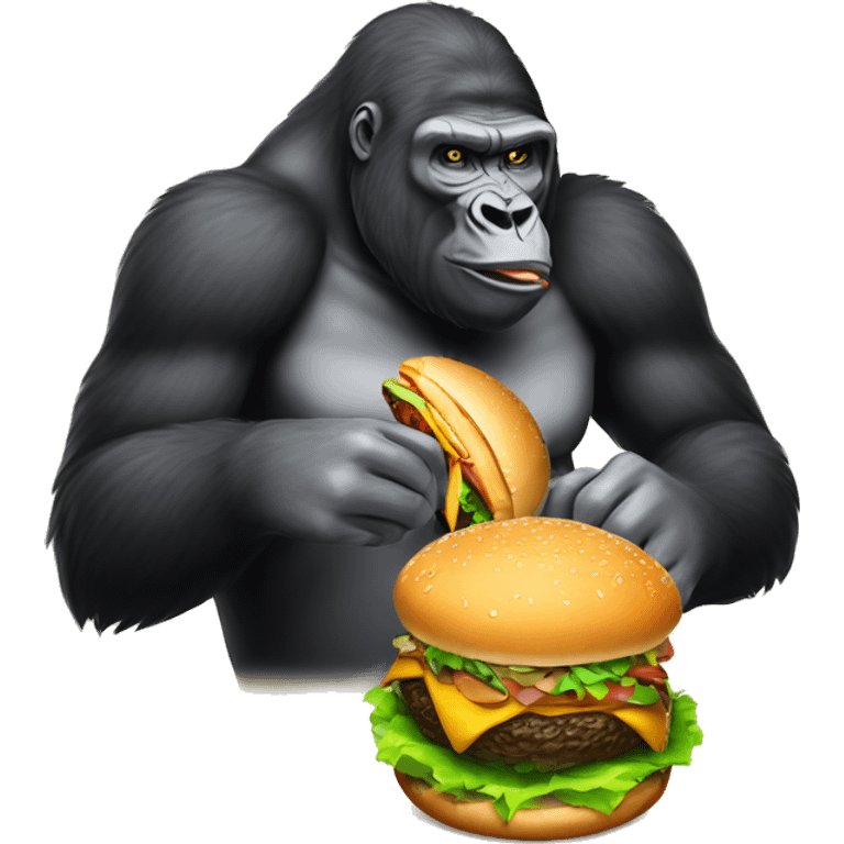 Silverback gorilla eating a hamburger emoji