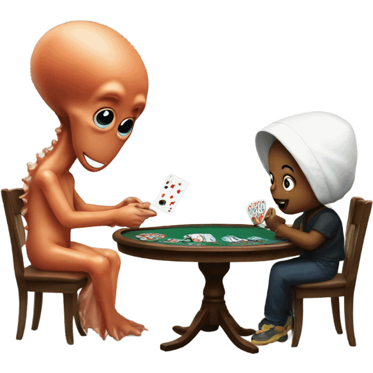 Baby and squid playing poker  emoji