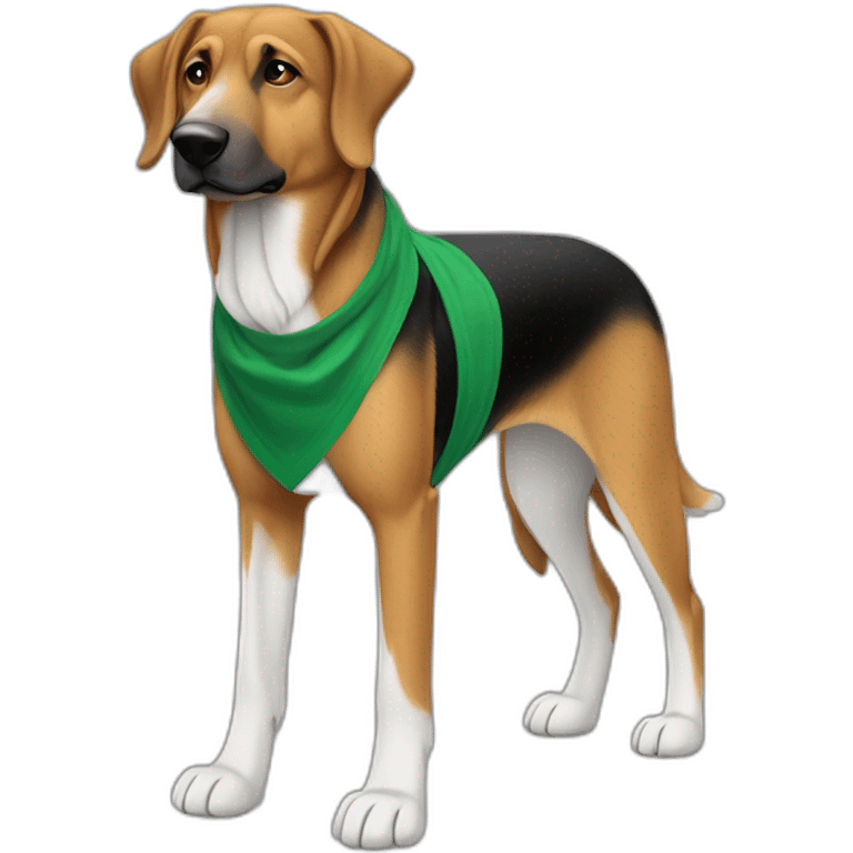 75% Coonhound 25% German Shepherd mix dog wearing small plain green bandana side view full body in profile left facing emoji