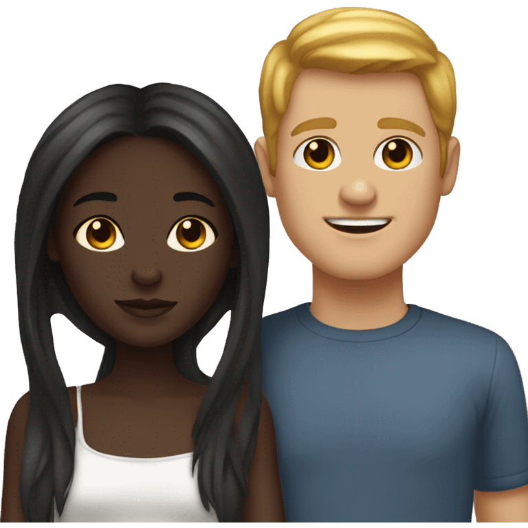 Dark-skinned girl and white guy love emoji