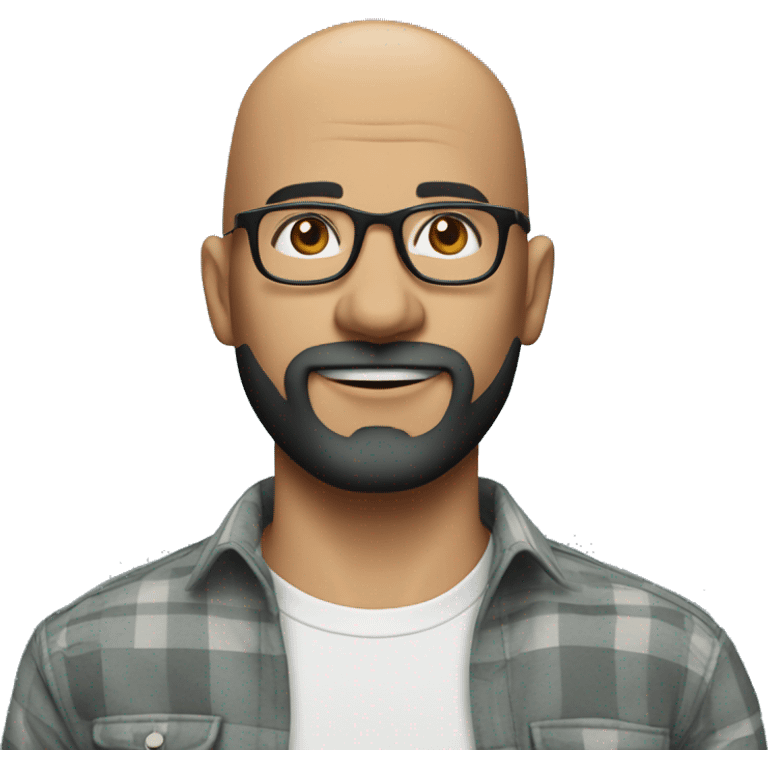 genterate emoji of m pettern bald men with specs and trimmed beard round neck emrald color shirt emoji