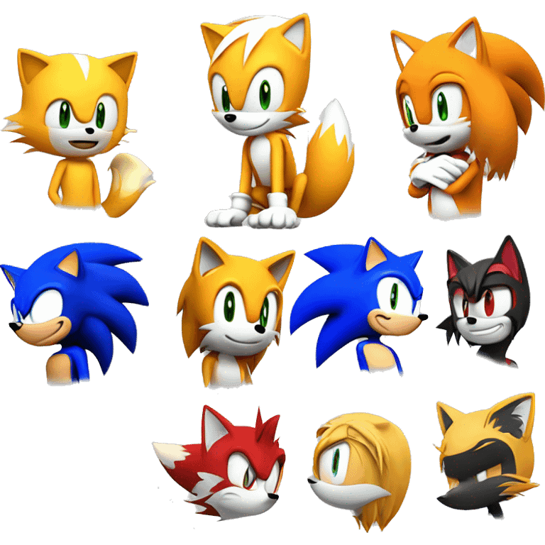 Sonic with tails the fox with Amy rose with knuckles with shadow  emoji