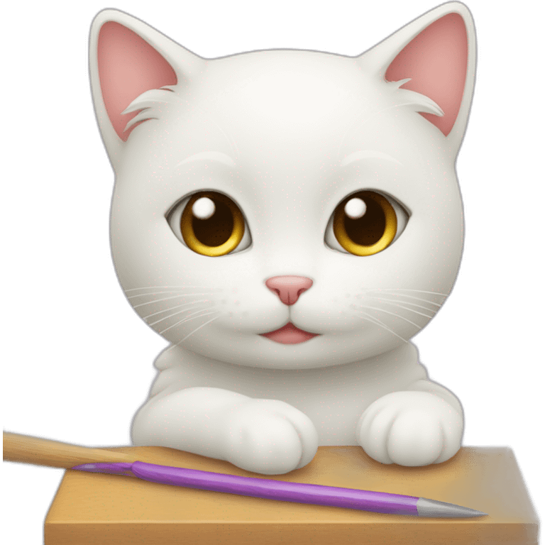 sweet little white cat doing needlework emoji