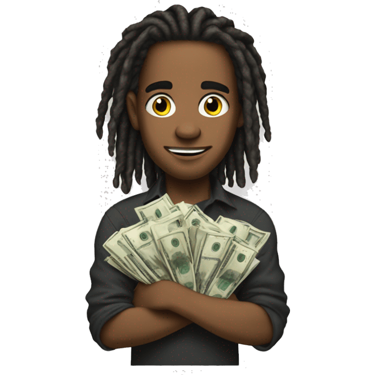 young hustler with dread lock hair with lots of money in both hands emoji