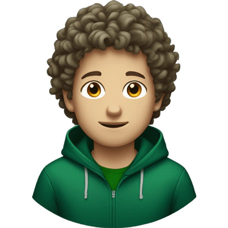 white boy with curly hair in dark green hoodie emoji