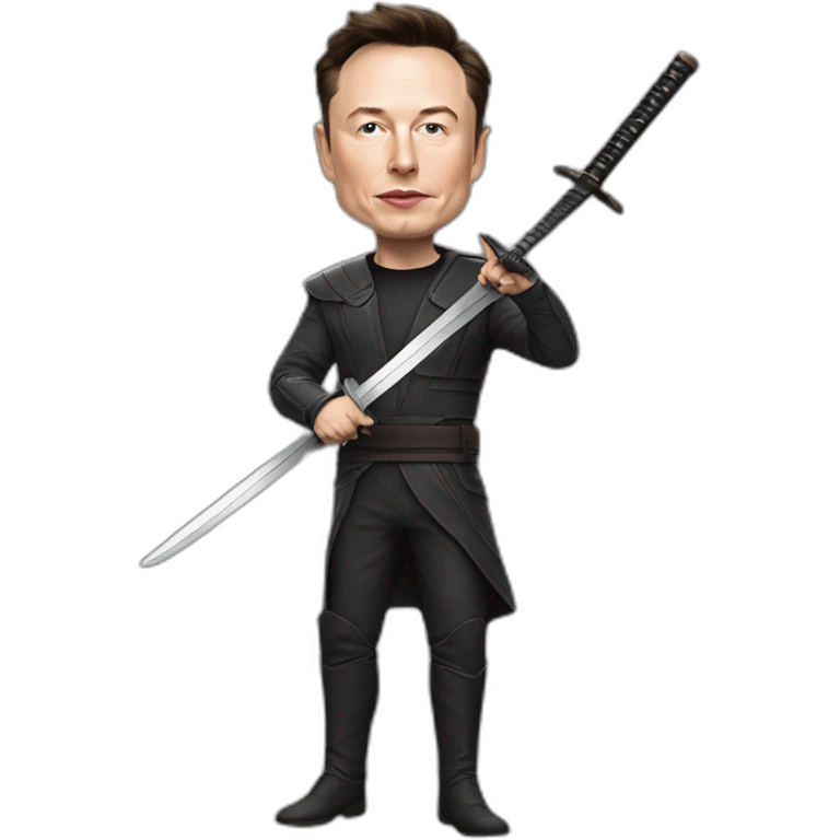 Photorealistic Elon Musk with a katana emoji