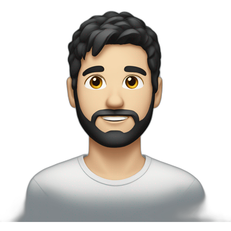 young white man with black short beard and black flat hair emoji