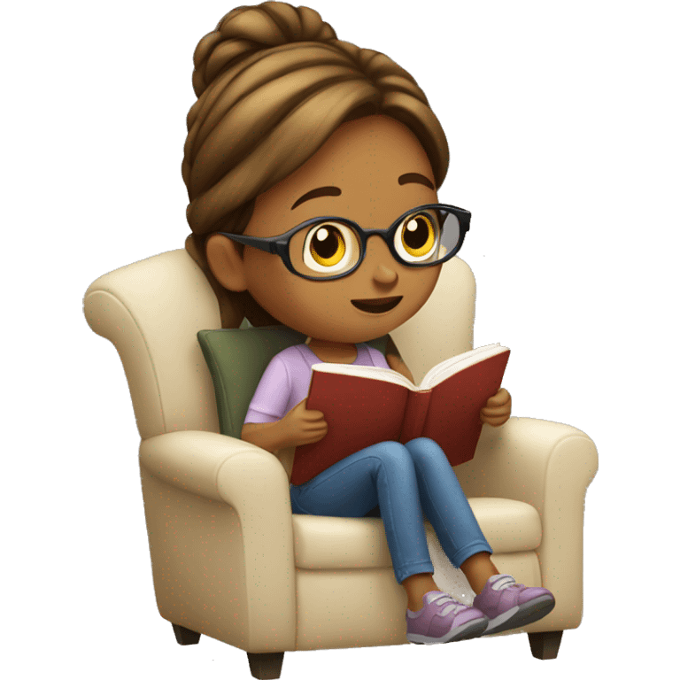 Girl sitting in a chair reading a book emoji