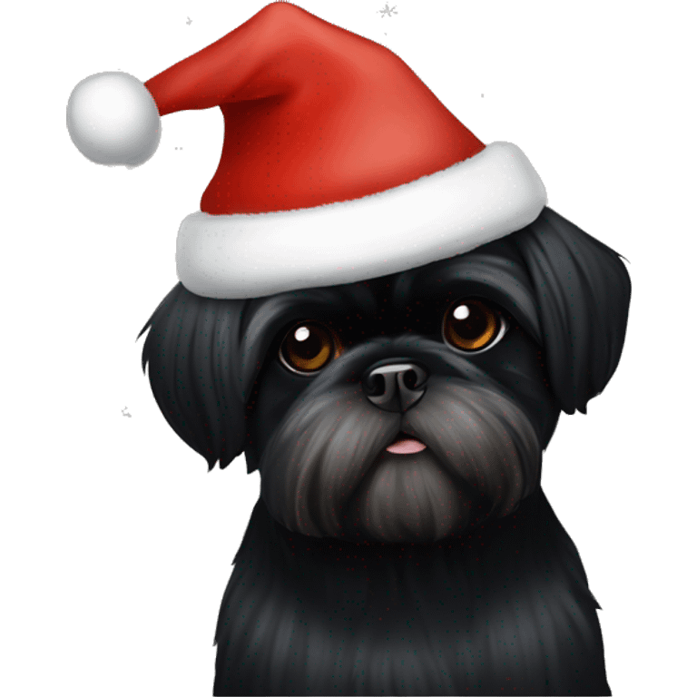 ALL BLACK SHIH TZU CHRISTMAS HAT emoji