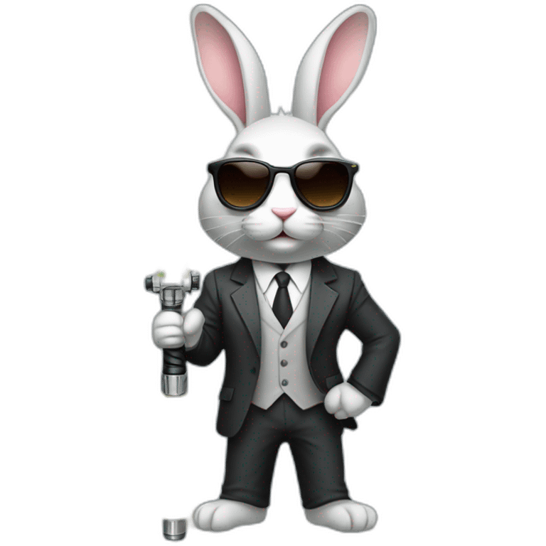 Rabbit with suit and sunglasses and  lightsaber light on completely emoji