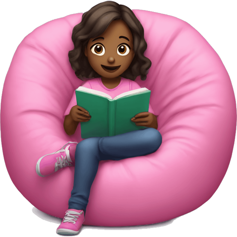 Girl in pink beanbag chair reading a book  emoji