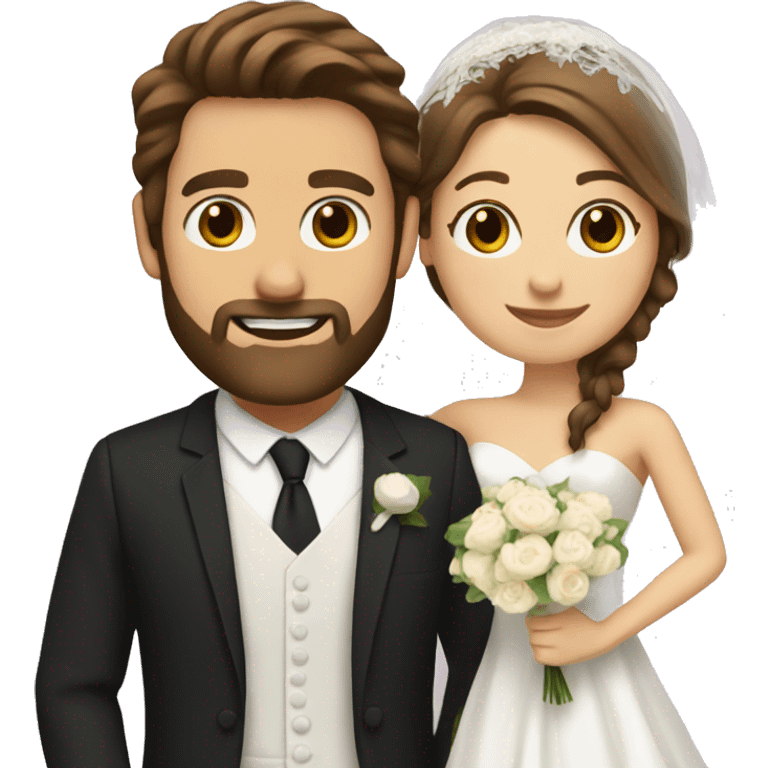 Groom with brown hair and beard and bride with long brown hair  emoji