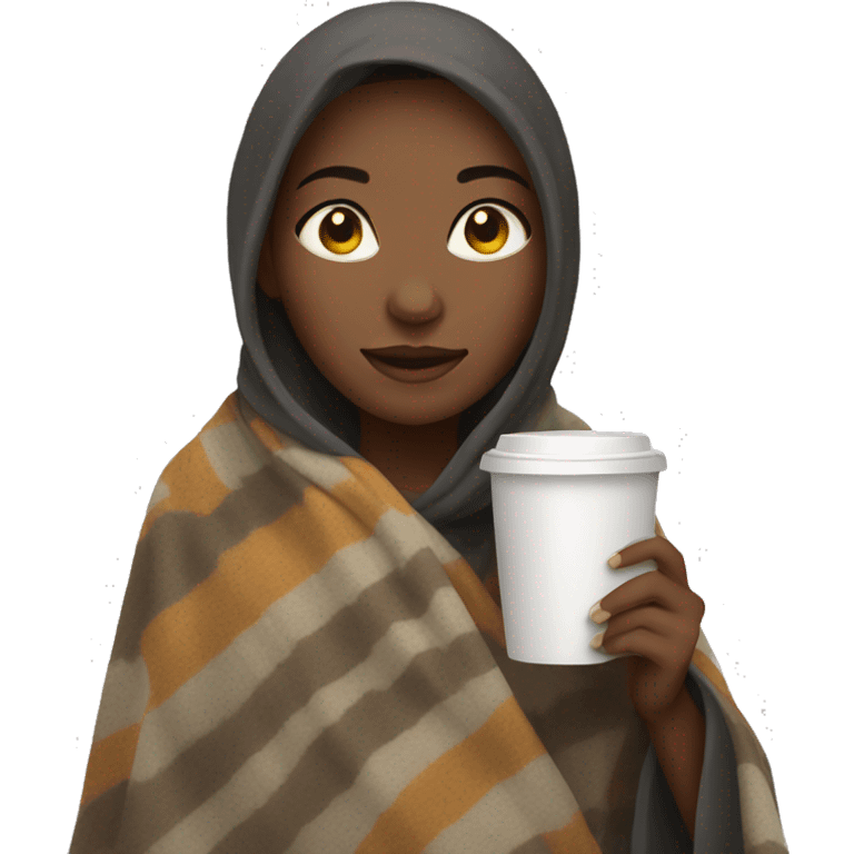 Girl wearing a blanket holding hot drink emoji