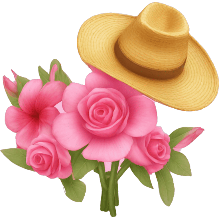 necesito un emojis de color rosa que tenga un sombrero de flores emoji