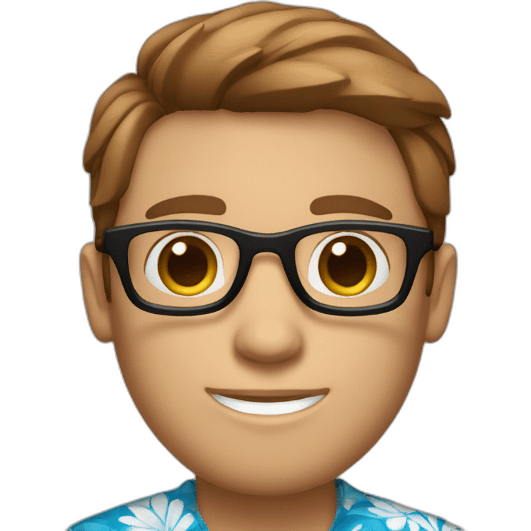 Blue eyes, brown hair, white with glasses and Hawaiian shirt male emoji