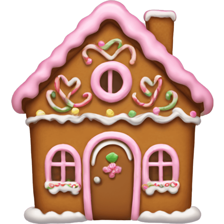 A gingerbread house with a baby pink bow emoji