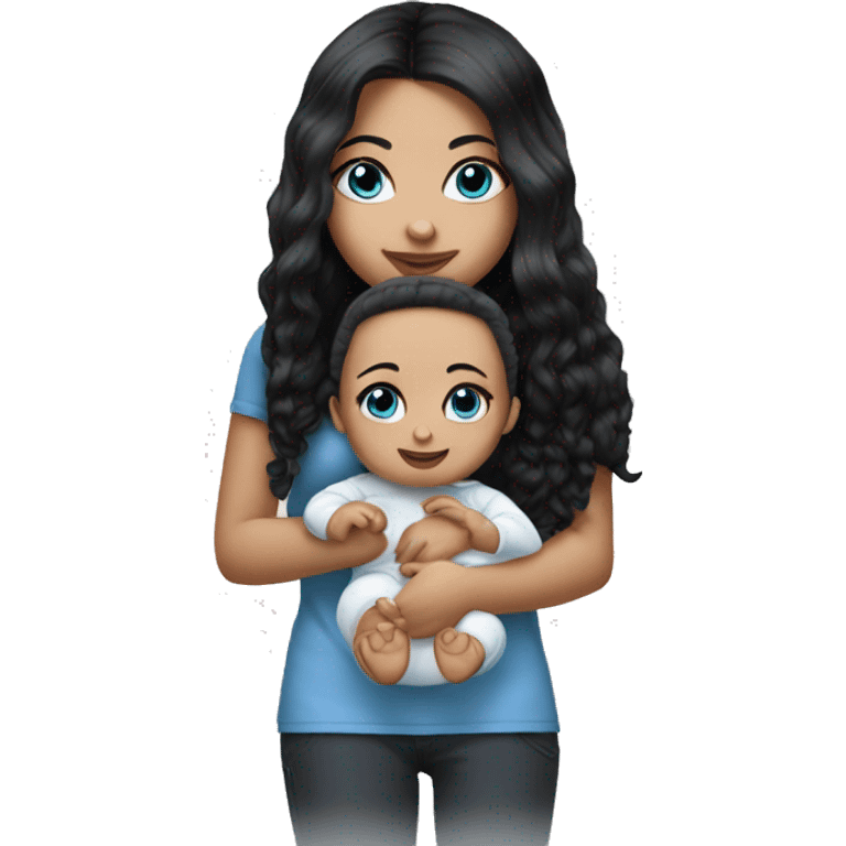 white Girl with black hair and blue eyes playing with baby doll emoji