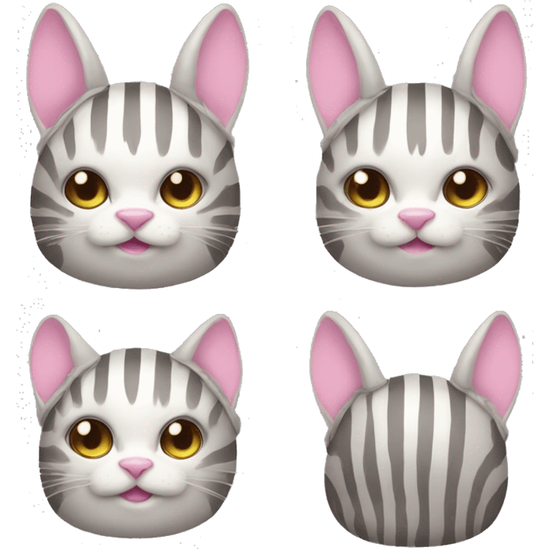 striped cat IN a BUNNY HOOD with pink bow tie emoji