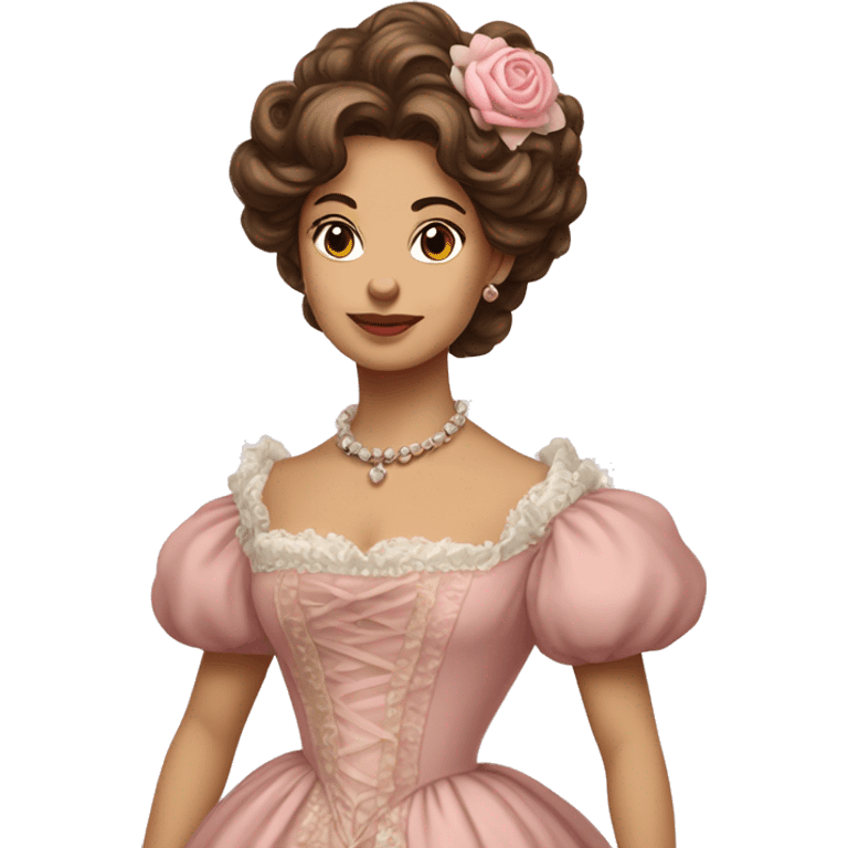 vintage rococo mixed woman with brown hair in a light pink gown  emoji