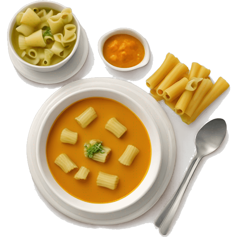 pumpkin soup with rigatoni pasta celery and meat emoji