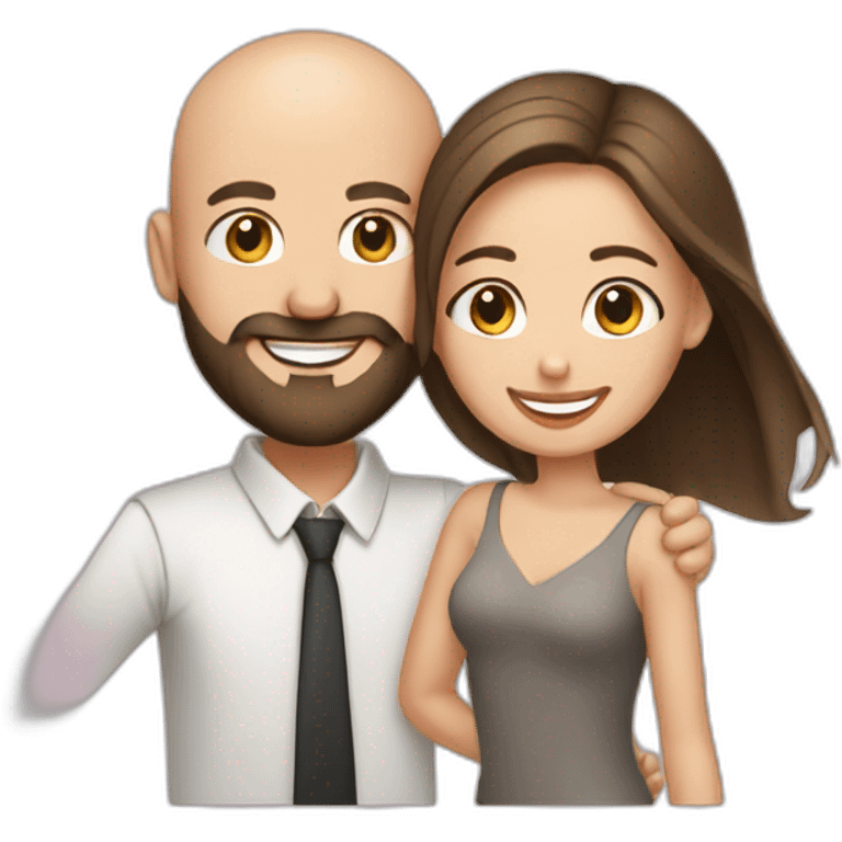 Happy-secret-couple-bald-guy-with-beard-with-shorthaired-brunette-girl emoji