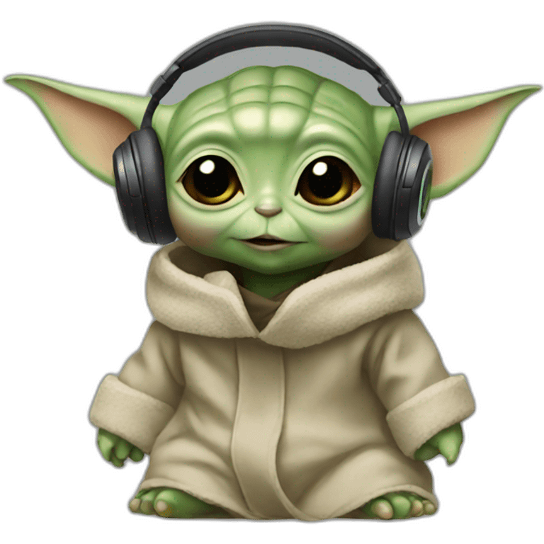 baby yoda with headphones emoji