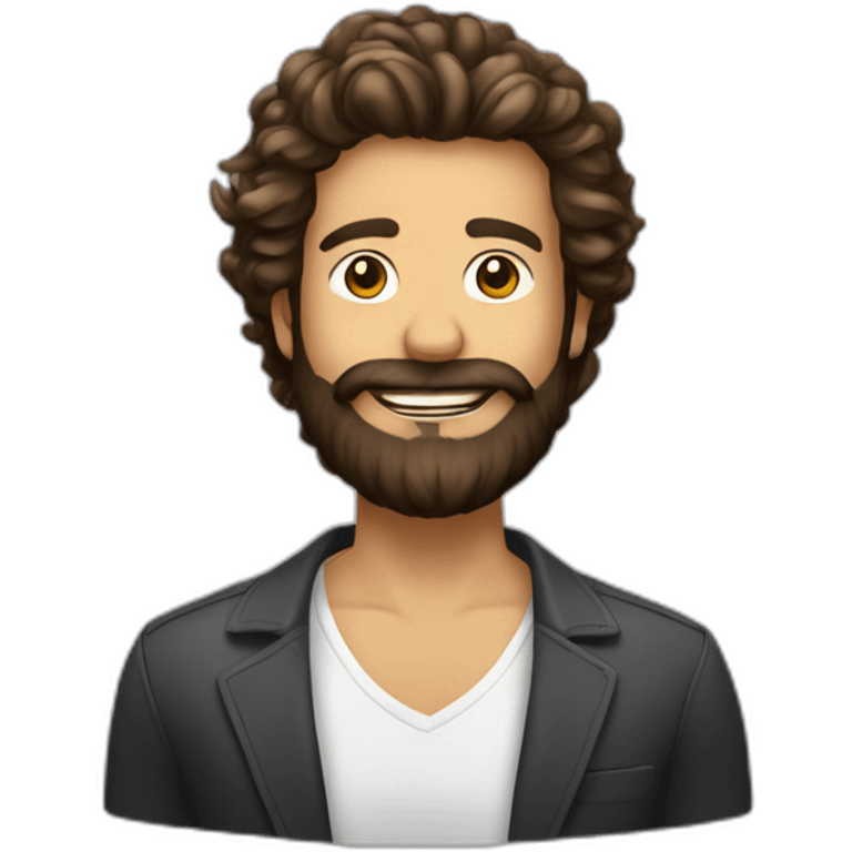 Homme cheveux brun barbe qui lève le doigt avec un bob emoji