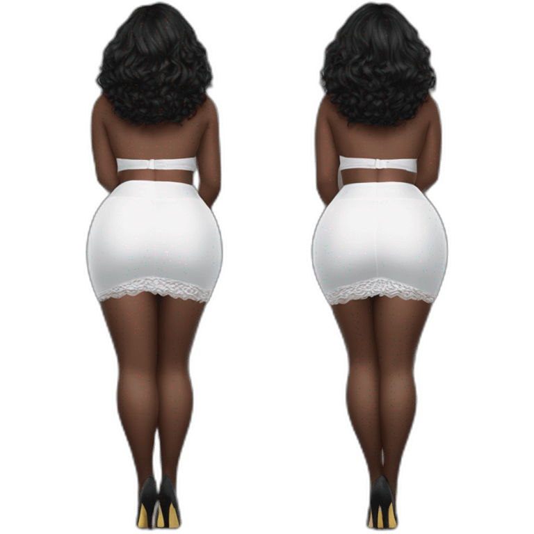 curvy beauty too small white-lingerie-stockings-black-skirt back view emoji