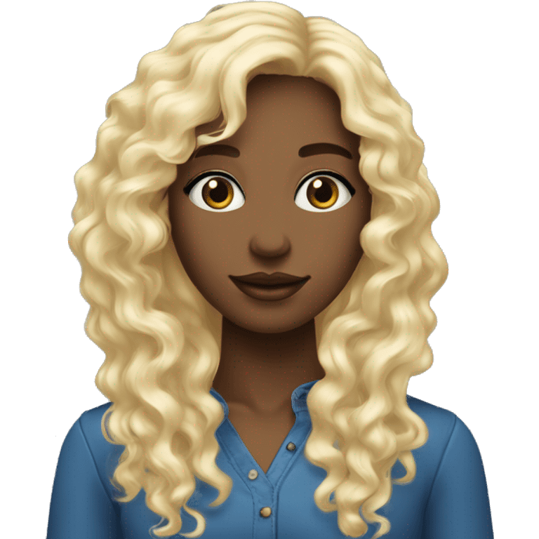 Ado fille métisse cheveux long et boucle blonds avec des yeux bleus  emoji