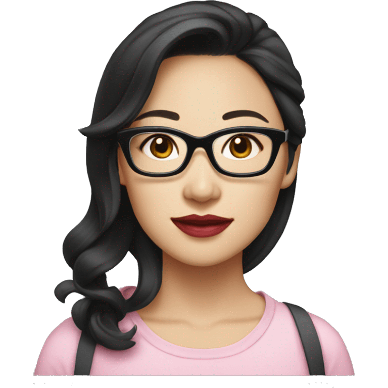 Whitney Lau, dark hair, chinese, woman, wearing glasses, pink lips,  emoji