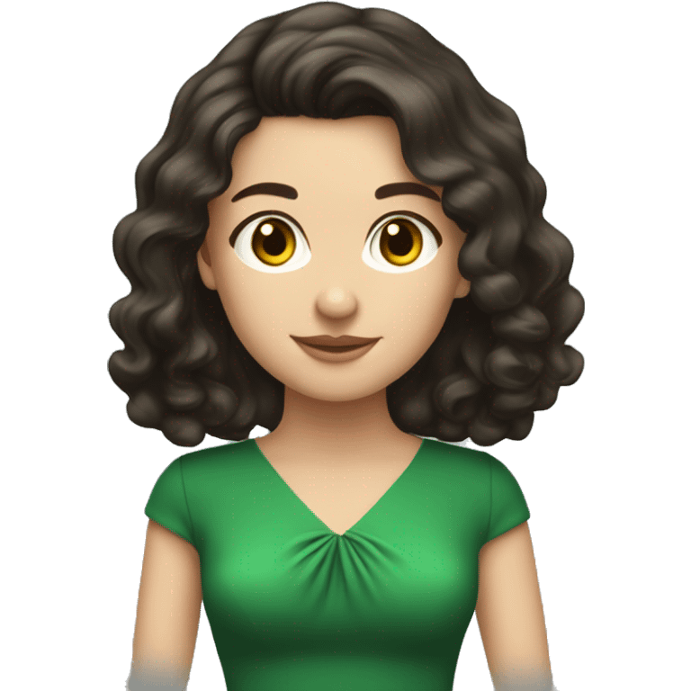 wavy dark hair 35 years old caucasian brunette, green dress emoji