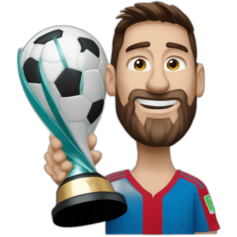 Lionel Messi without beard holding World cup Trophy emoji