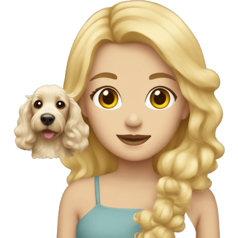 Blonde girl with blonde cockapoo, love emoji