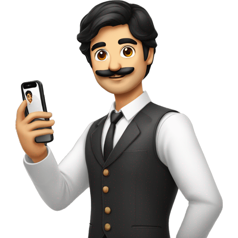 stylish sardar man with black hair, moustaches taking selfie emoji