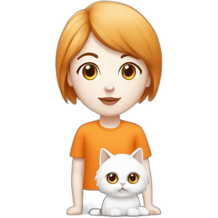 brunette copywriter and white and orange persian cat emoji