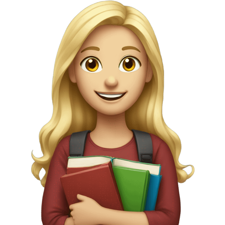 smiling blonde girl portrait holding books emoji