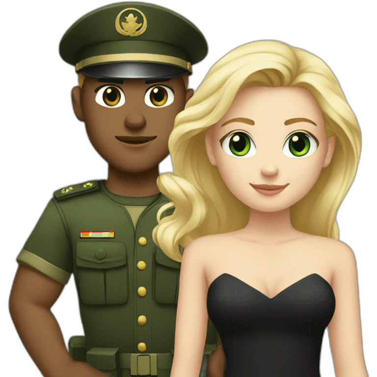 army blond guy and blond long hair girl with green eyes in black dress emoji