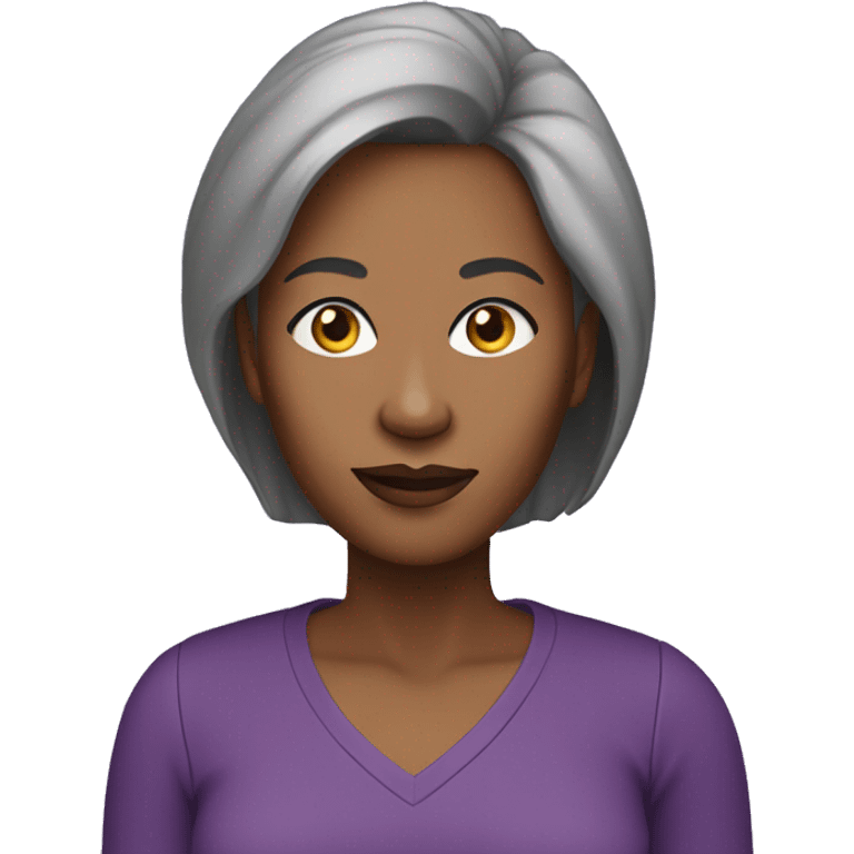 Headshot of African American Woman in Her 50s with straight hair wearing a purple shirt  emoji