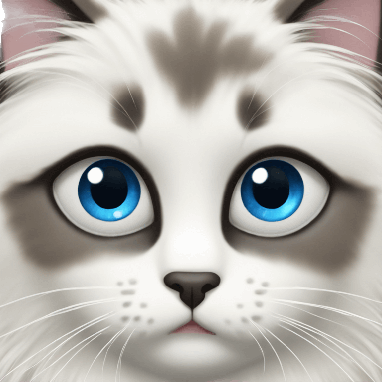 white blue-point ragdoll cat face, blue eyes, fluffy emoji