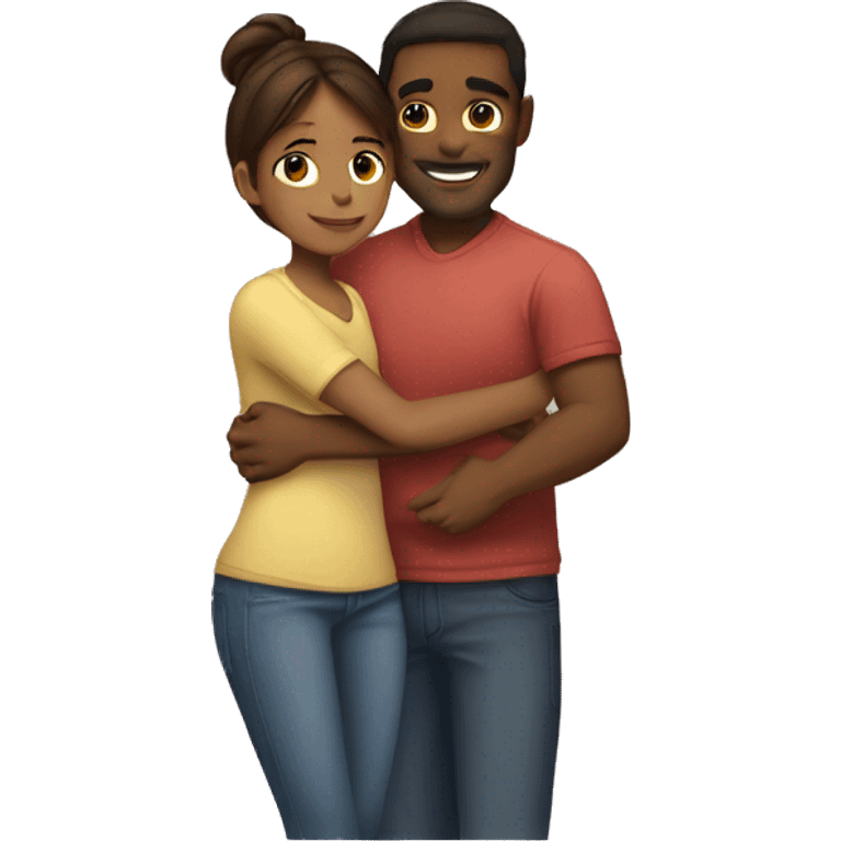 short brownskinned girl hugging tall brownskinned guy emoji