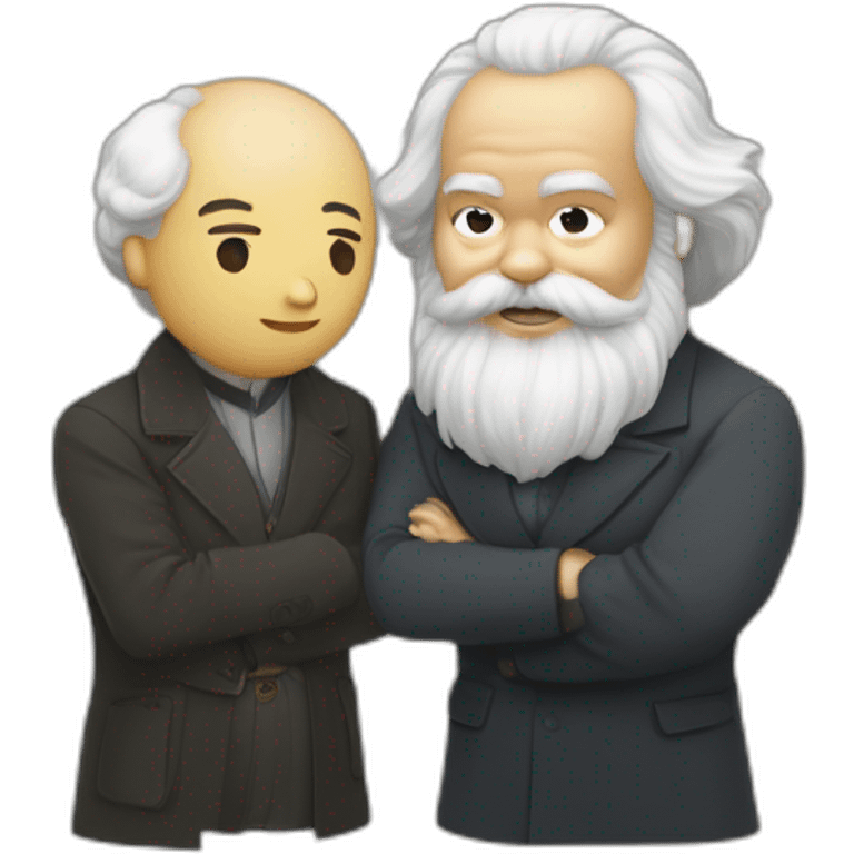 Li Hongzhi and Karl Marx, two human mentors, arm in arm，team up，rub shoulders, hooking up emoji