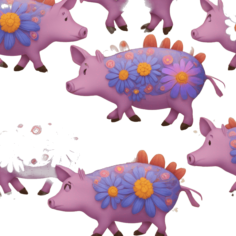 retro groovy hippie floral patterns on a pig armadillo centipede emoji