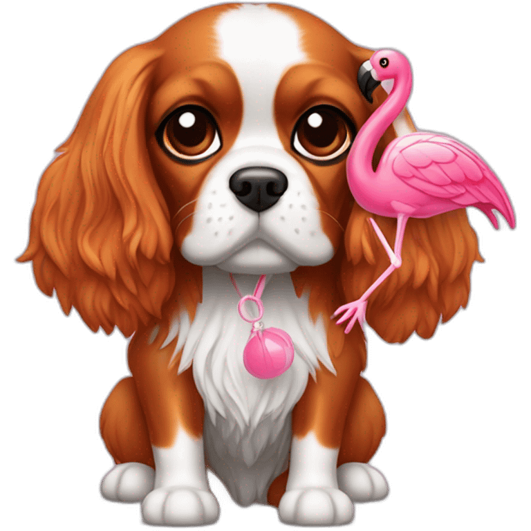 cavalier king charles dog with a flamingo toy emoji