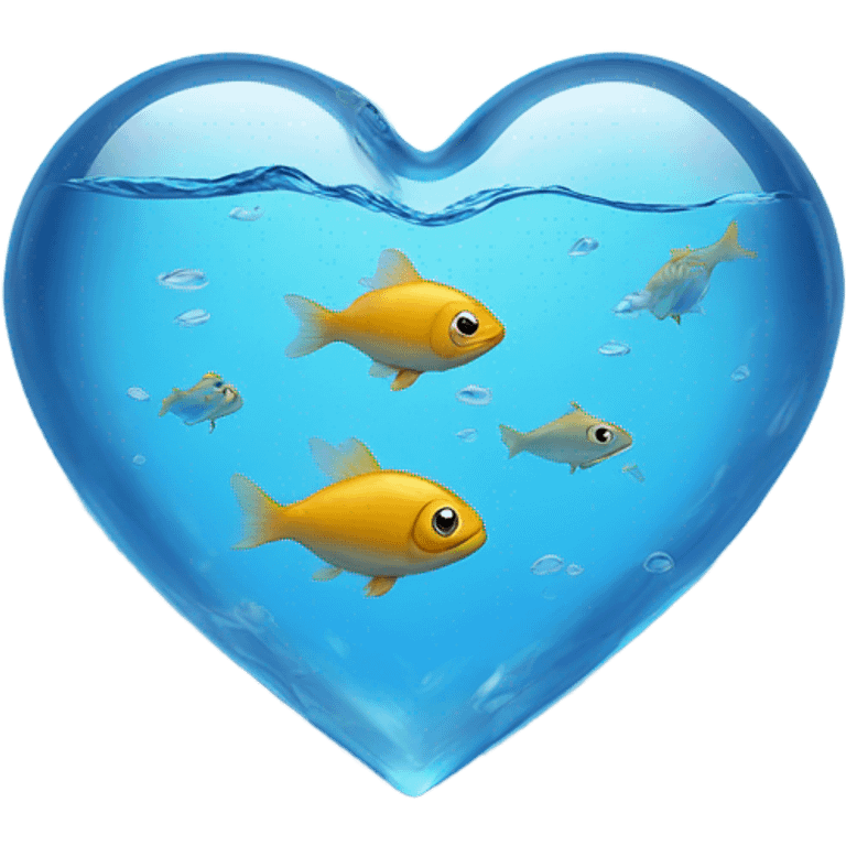 Blue clear Heart made out of water with fish swimming inside  emoji