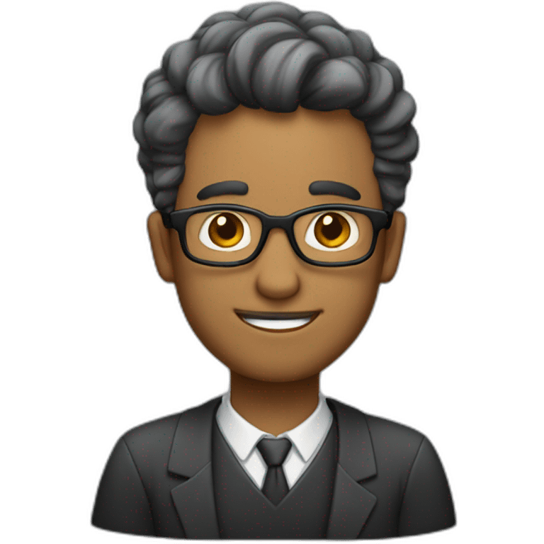 Professor homem claro de cabelos negros e encaracolados emoji