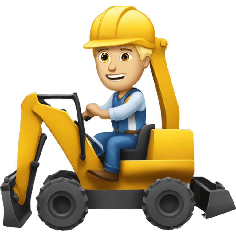 Blonde man driving excavator emoji